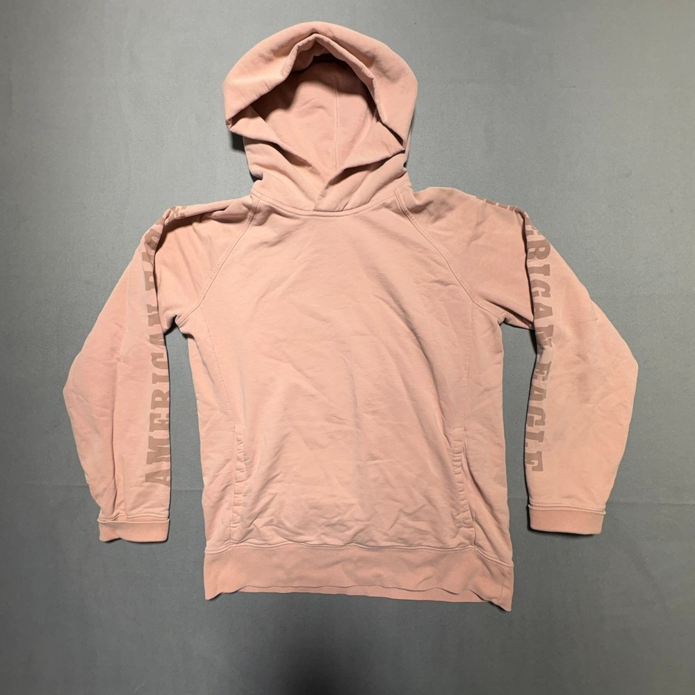 American Eagle Pink Graphic Hoodie AE-USA Globe Logo Pullover Mens Medium